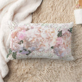 ロマンチックな白いレース紫陽花ピンクのバラ ランバークッション (ブランケット)