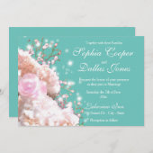 ロマンチックな白いレース紫陽花ピンクのバラ 招待状 (正面/裏面)