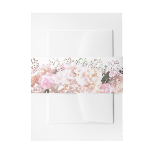 ロマンチックな白いレース紫陽花ピンクの結婚バラ 招待状ベリーバンド (正面例)