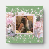 ロマンチックな白いレース紫陽花、ピンクのバラ フォトプラーク (正面)