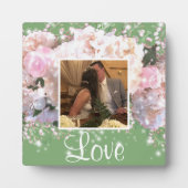 ロマンチックな白いレース紫陽花、ピンクのバラ フォトプラーク (正面)