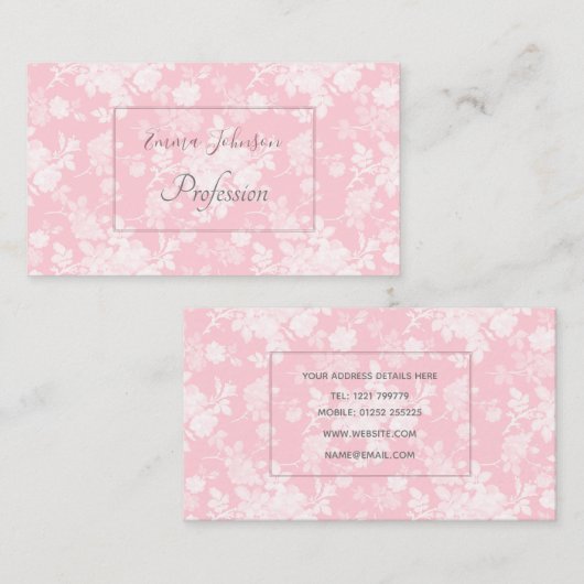 ロマンチックな白いローズ絵画フローラのピンクのパターン 名刺 (正面/裏面)