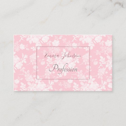 ロマンチックな白いローズ絵画フローラのピンクのパターン 名刺 (正面)