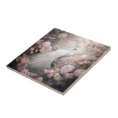 ロマンチックな白い孔雀と赤面ピンクの花 タイル (側面)