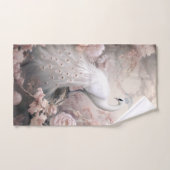 ロマンチックな白い孔雀と赤面ピンクの花 バスタオルセット (ハンドタオル)