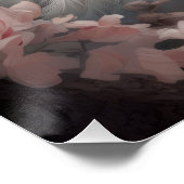 ロマンチックな白い孔雀と赤面ピンクの花 ポスター (コーナー)