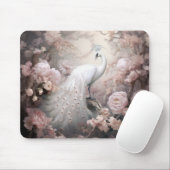 ロマンチックな白い孔雀と赤面ピンクの花 マウスパッド (マウス)