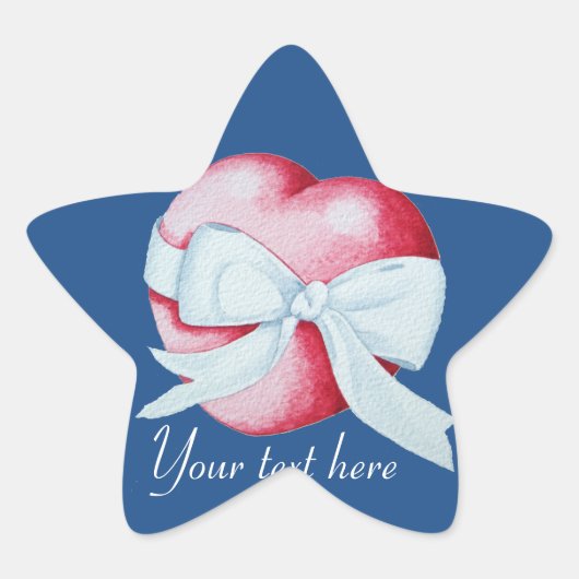 ロマンチックな白い弓タイのまわりに赤いハート 星シール (正面)