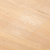 ロマンチックな白い書道アクリル結婚ズ アクリル招待状 (レイダウン)