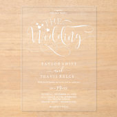 ロマンチックな白い書道アクリル結婚ズ アクリル招待状 (正面)