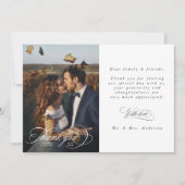 ロマンチックな白い書道結婚写真 サンキューカード (正面)