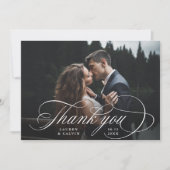 ロマンチックな白い書道2写真結婚の写真 サンキューカード (正面)