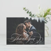 ロマンチックな白い書道2写真結婚の写真 サンキューカード (スタンド正面)