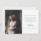 ロマンチックな白い書道2写真結婚の写真 サンキューカード (裏面)