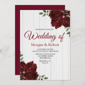 ロマンチックな白い木の赤いバラの結婚式の招待 招待状 (正面/裏面)