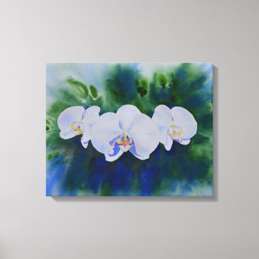 ロマンチックな白い水絵画色のラン キャンバスプリント (正面)
