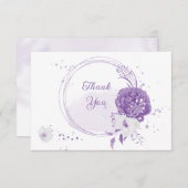 ロマンチックな白い紫の植物結婚の サンキューカード (正面/裏面)
