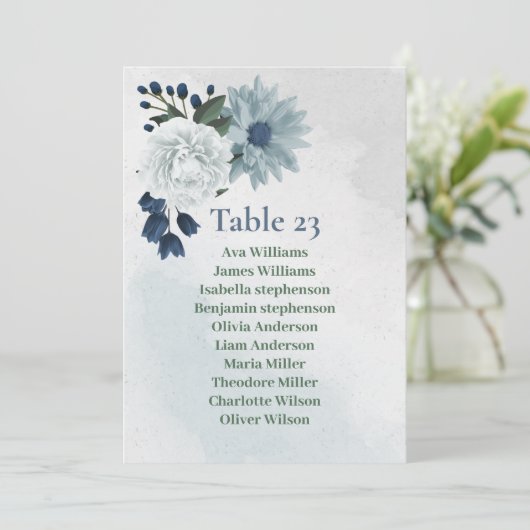 ロマンチックな白い緑のシーティングカード 招待状 (スタンド正面)