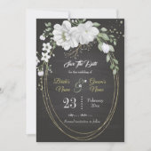 ロマンチックな白い緑の楕円形フレームブラック セーブザデート (正面)