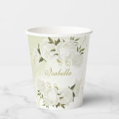 ロマンチックな白い花とグリーンがプリントされた紙コップ 紙コップ (正面)