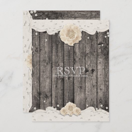 ロマンチックな白い花と真珠の木素朴のRSVP インビテーションポストカード (正面/裏面)