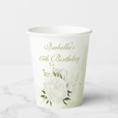 ロマンチックな白い花と緑の葉の紙コップ 紙コップ (裏面)