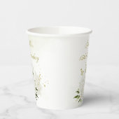 ロマンチックな白い花と緑の葉の紙コップ 紙コップ (左)