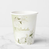 ロマンチックな白い花と緑の葉 紙コップ (正面)