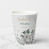 ロマンチックな白い花と緑の葉 紙コップ (裏面)