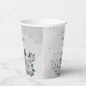 ロマンチックな白い花と緑の葉 紙コップ (右)