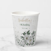 ロマンチックな白い花と緑の葉 紙コップ (正面)