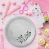 ロマンチックな白い花と緑葉の花 ペーパープレート (パーティー)