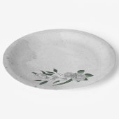 ロマンチックな白い花と緑葉の花 ペーパープレート (アングル)