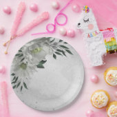 ロマンチックな白い花と緑葉の花 ペーパープレート (パーティー)