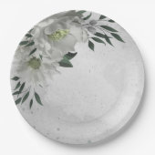 ロマンチックな白い花と緑葉の花 ペーパープレート (正面)