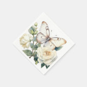 ロマンチックな白い花と蝶 スタンダードカクテルナプキン (角)