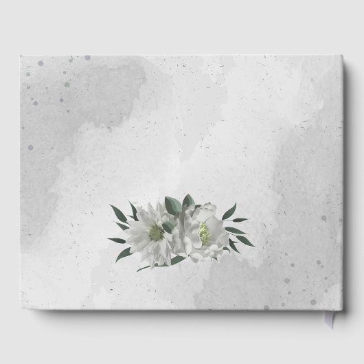 ロマンチックな白い花と離れ緑の結婚の花 ゲストブック (裏面)