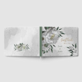 ロマンチックな白い花と離れ緑の結婚の花 ゲストブック (全面)