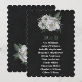 ロマンチックな白い花のブラックシーティングチャートカード 招待状 (正面/裏面)