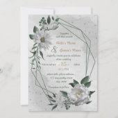 ロマンチックな白い花の幾何結婚的な 招待状 (正面)