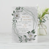 ロマンチックな白い花の幾何結婚的な 招待状 (スタンド正面)