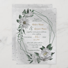 ロマンチックな白い花の幾何結婚的な 招待状