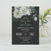 ロマンチックな白い花の植物の黒い結婚式 招待状 (スタンド正面)