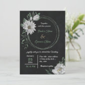 ロマンチックな白い花の植物性結婚黒 招待状 (スタンド正面)