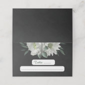 ロマンチックな白い花の植物黒 プレイスカード (外部開封)