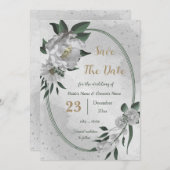 ロマンチックな白い花の植物 セーブザデート (正面/裏面)