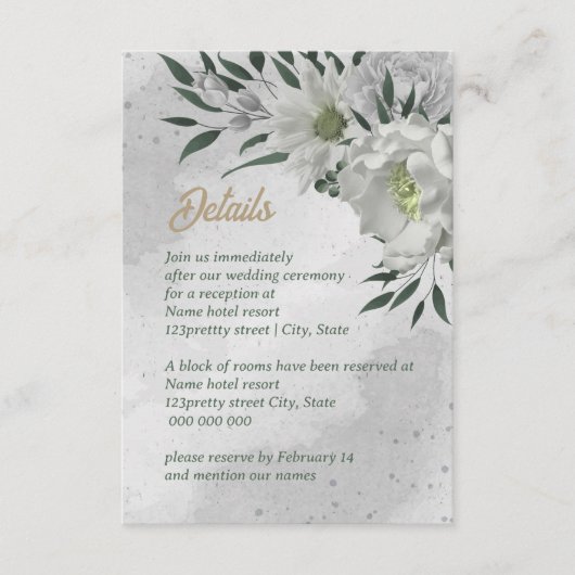 ロマンチックな白い花の結婚緑 エンクロージャーカード (正面)