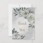 ロマンチックな白い花の結婚緑 サンキューカード (正面)