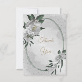 ロマンチックな白い花の結婚緑 サンキューカード (正面)
