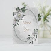 ロマンチックな白い花の結婚緑 サンキューカード (スタンド正面)